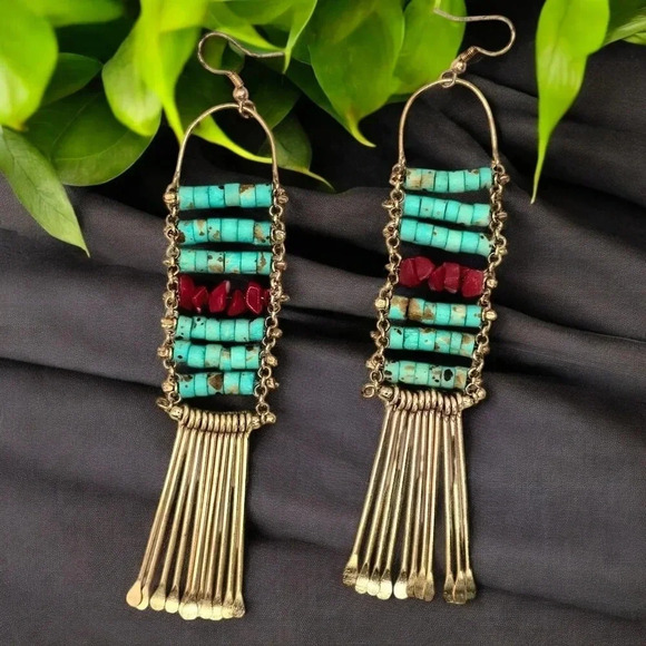 🆕️ Indian Artisanal Exclusive Beaded Ladder Boho Chic Summer Style Earrings - Picture 9 of 11